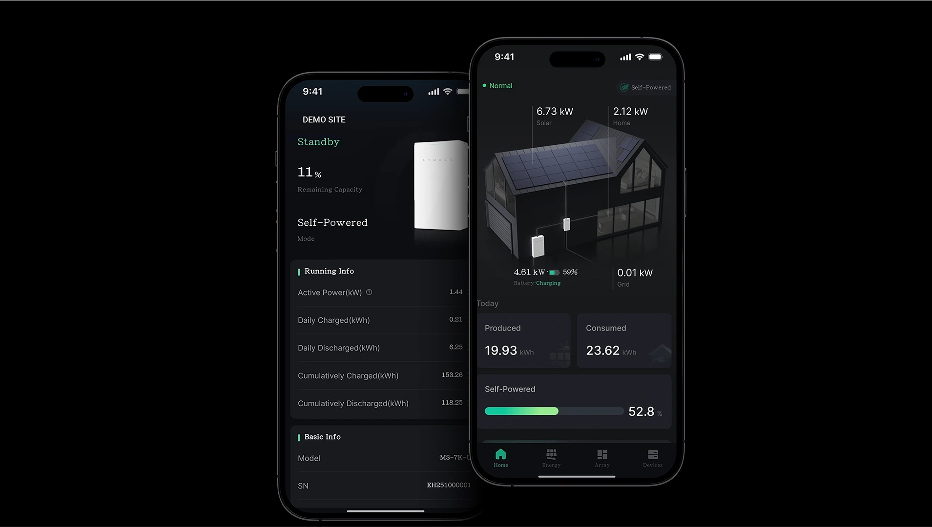 Atmoce energy monitoring app interface