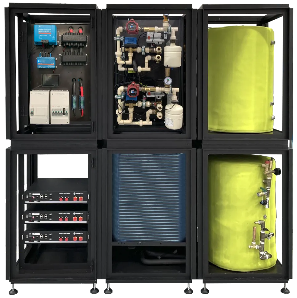 Close-up of all six ESP modules showing electrical, hydronic, and storage components