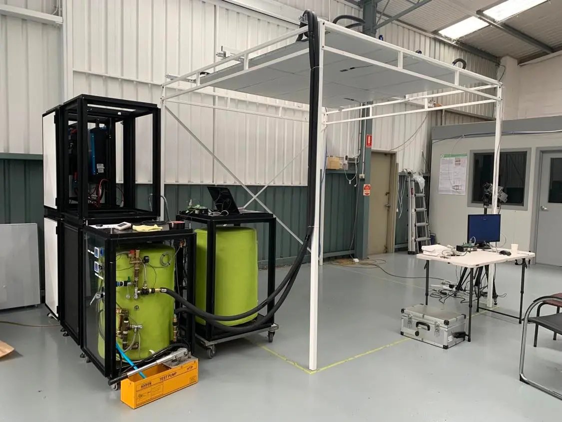 ESP system assembled in the EES workshop with test cell framing