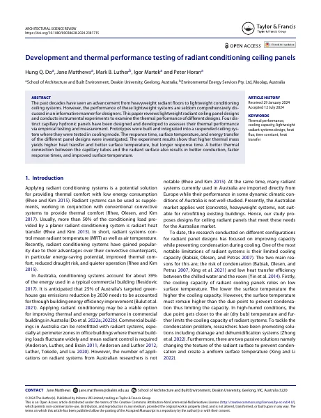 First page of Development and Thermal Performance Testing paper