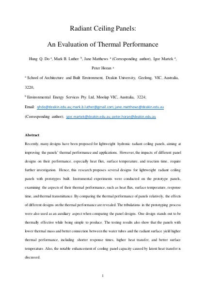 First page of Radiant Ceiling Panels paper
