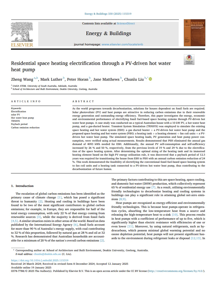 First page of Residential Space Heating Electrification paper