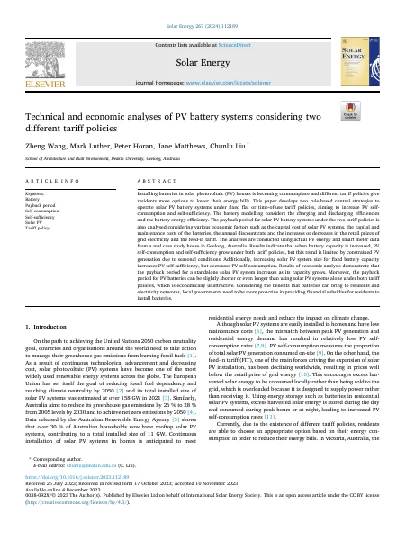 First page of Solar Energy paper